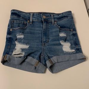 Seriously Stretchy High Rise Denim Midi Shorts